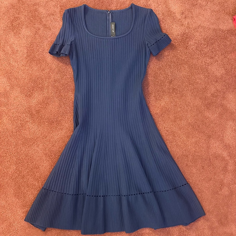 St. John Navy Ribbed Midi Dress